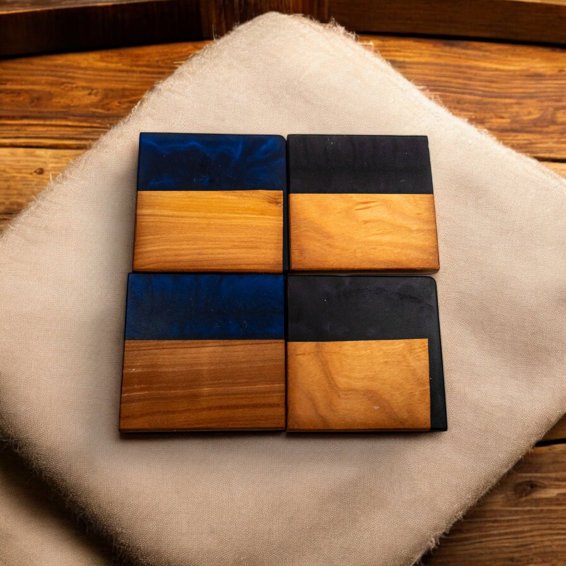 Cherry with Black Purple/Dark Blue Epoxy Coaster