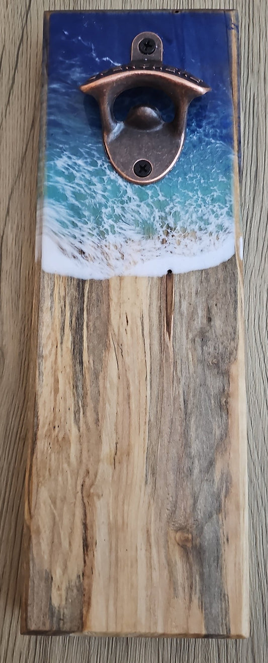 Frenchtown - Ocean Wave Wall Mounted Magnetic Bottle Opener - Creative Spruce Woodworking