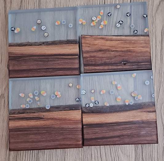 Halloween Confetti with Walnut Glow Dark Epoxy Coaster - Creative Spruce Woodworking