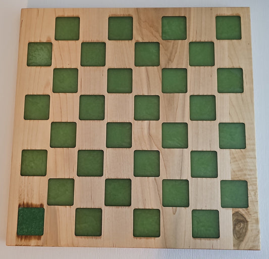 Maple Chess Board with Jade Epoxy - Creative Spruce Woodworking