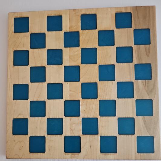 Maple Chess Board with Sea Blue Epoxy - Creative Spruce Woodworking