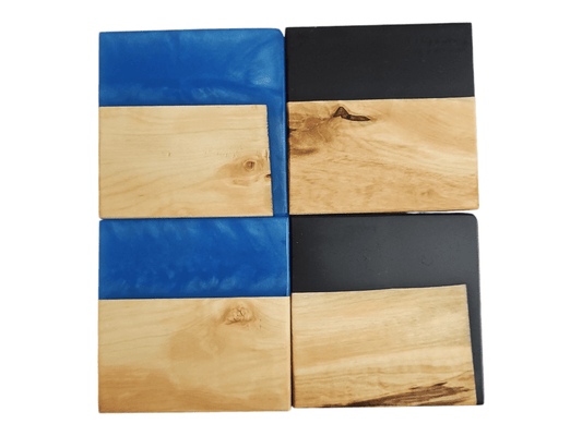 Maple Wood with Black/Rainbow Blue Epoxy Coaster