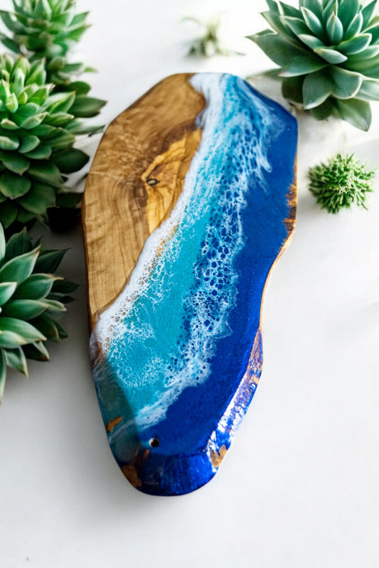 Ocean Epoxy Olive Wood Charcuterie Boards/Serving Board