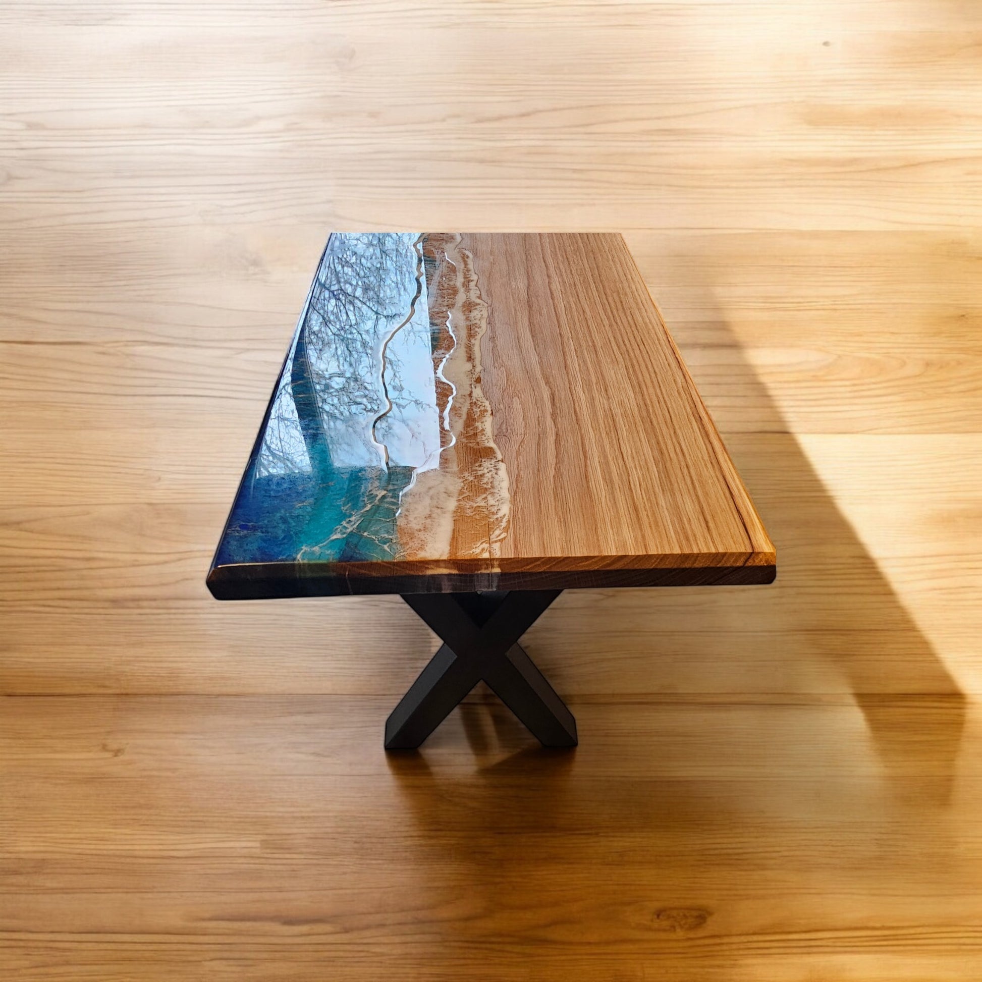 Resin Table, Live Edge Wood Ocean Table, Epoxy Resin Wave Table