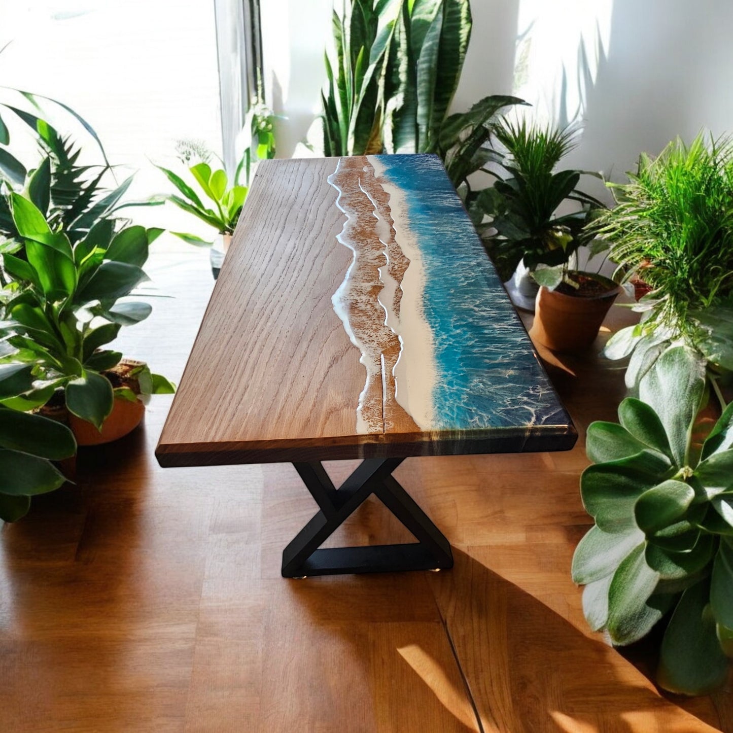 Resin Table, Live Edge Wood Ocean Table, Epoxy Resin Wave Table