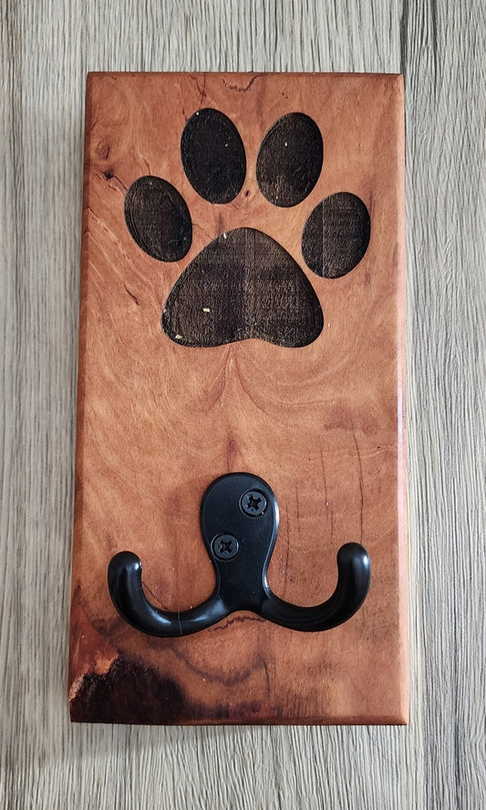 Rosie - Cherry Wall Mount Dog Paw Leash Holder - Creative Spruce Woodworking