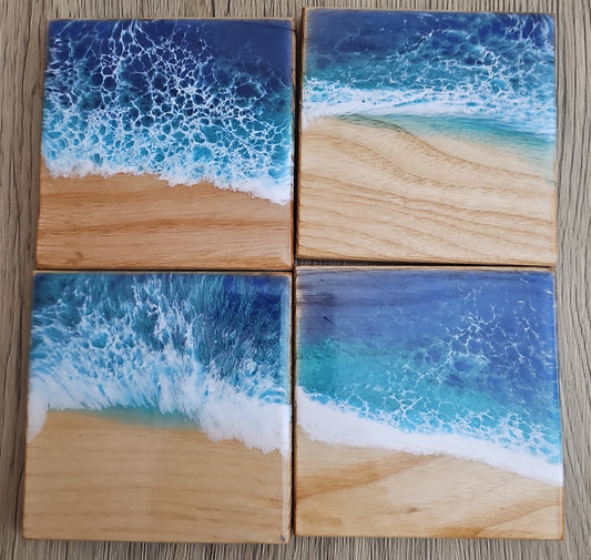 Rosie - Hickory with Ocean Wave Epoxy Coaster - Creative Spruce Woodworking