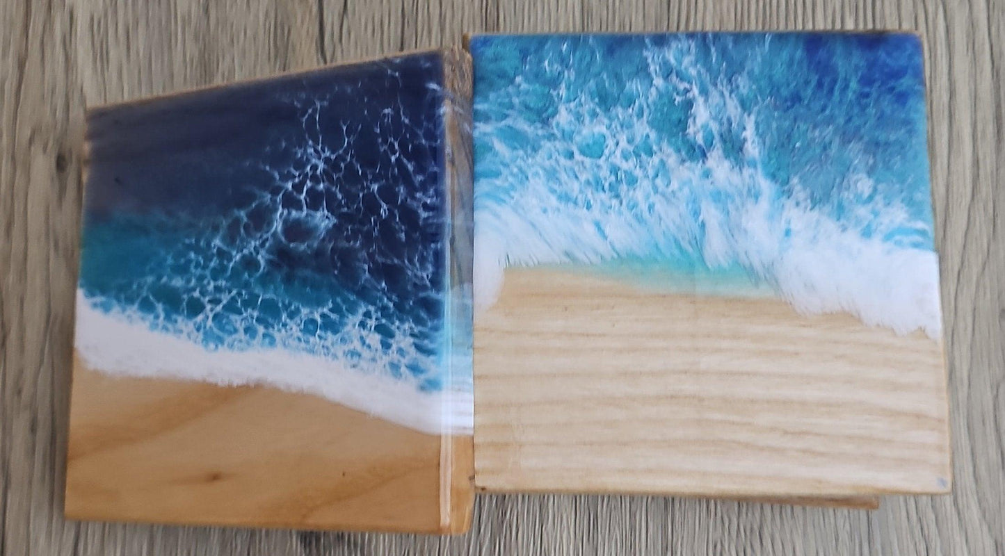 Rosie - Hickory with Ocean Wave Epoxy Coaster