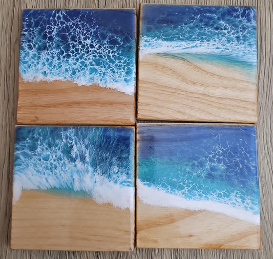 Rosie - Hickory with Ocean Wave Epoxy Coaster