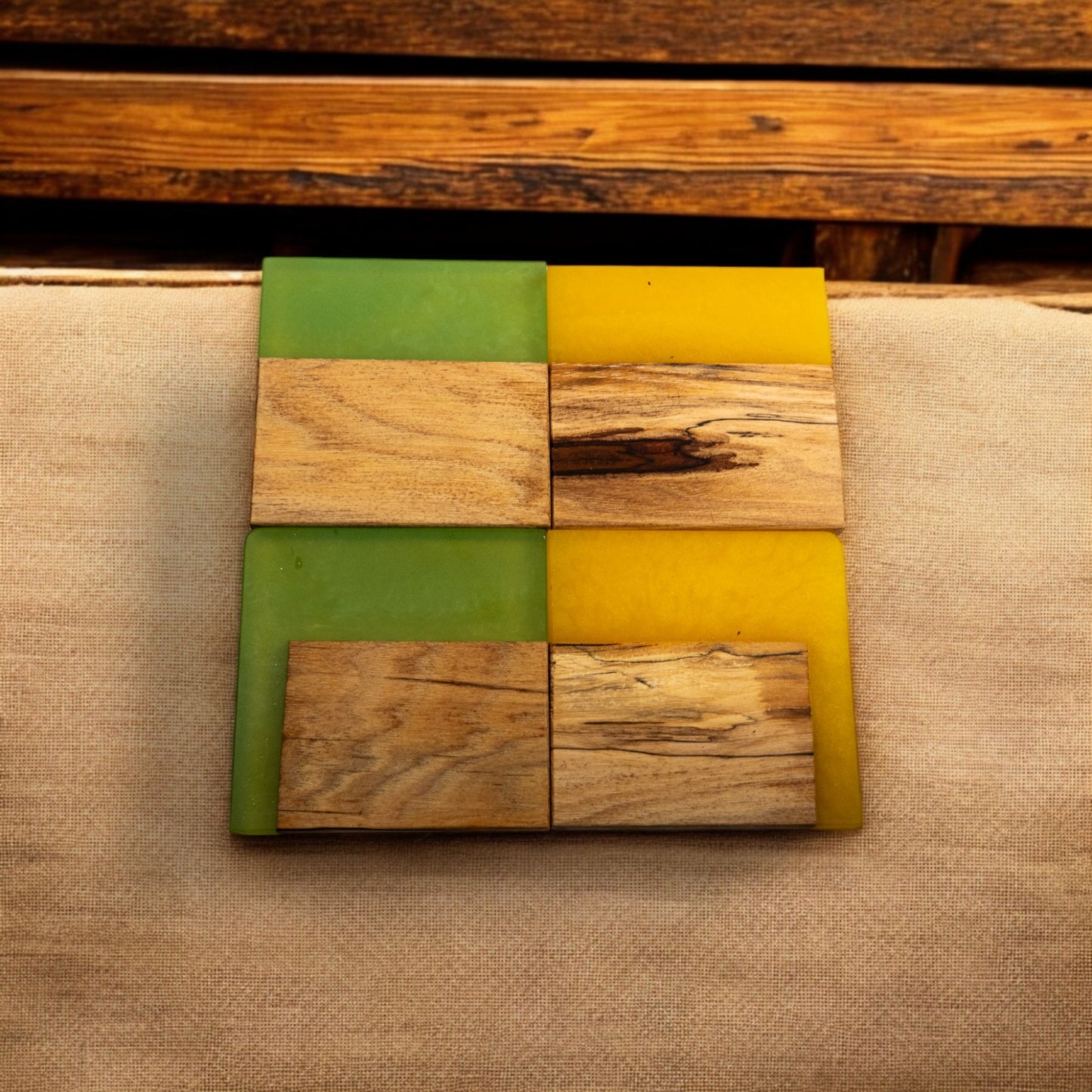 Spalted Hickory with Jade Epoxy Coaster