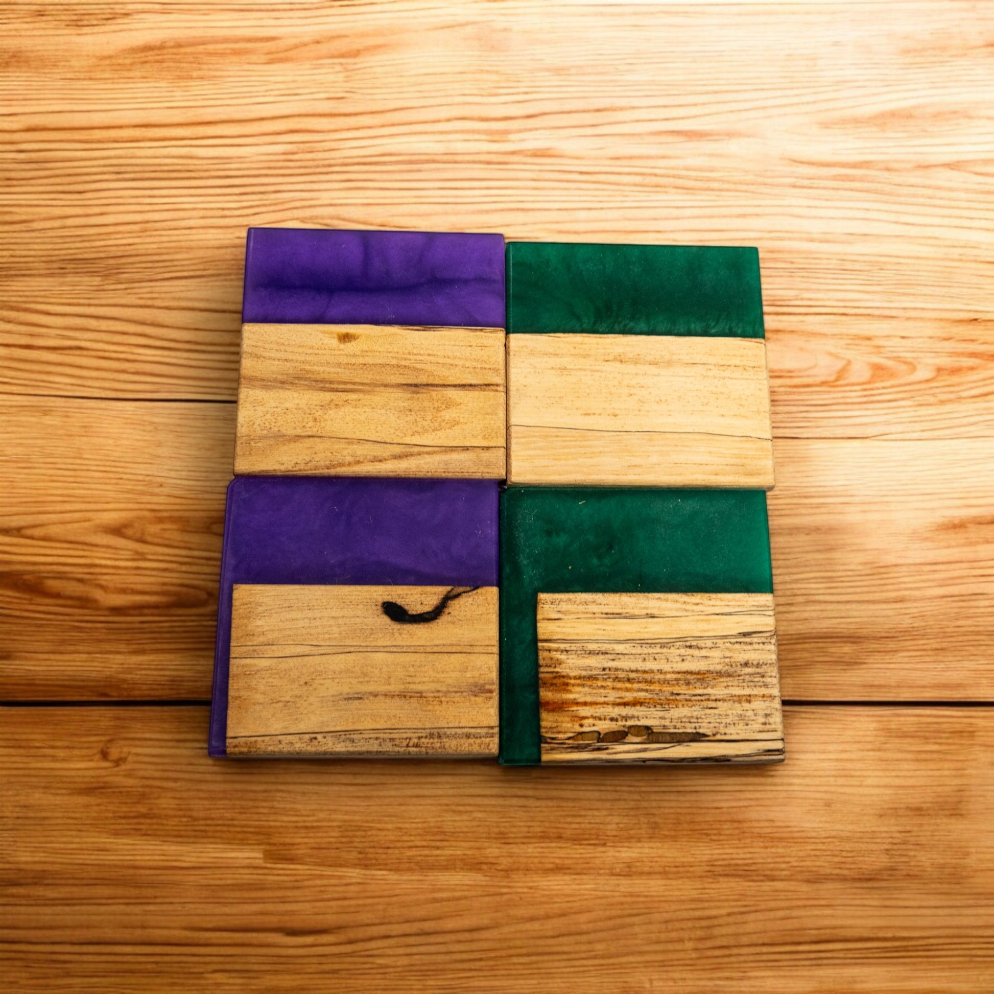 Spalted Hickory with Violet/Forest Green Epoxy Coaster