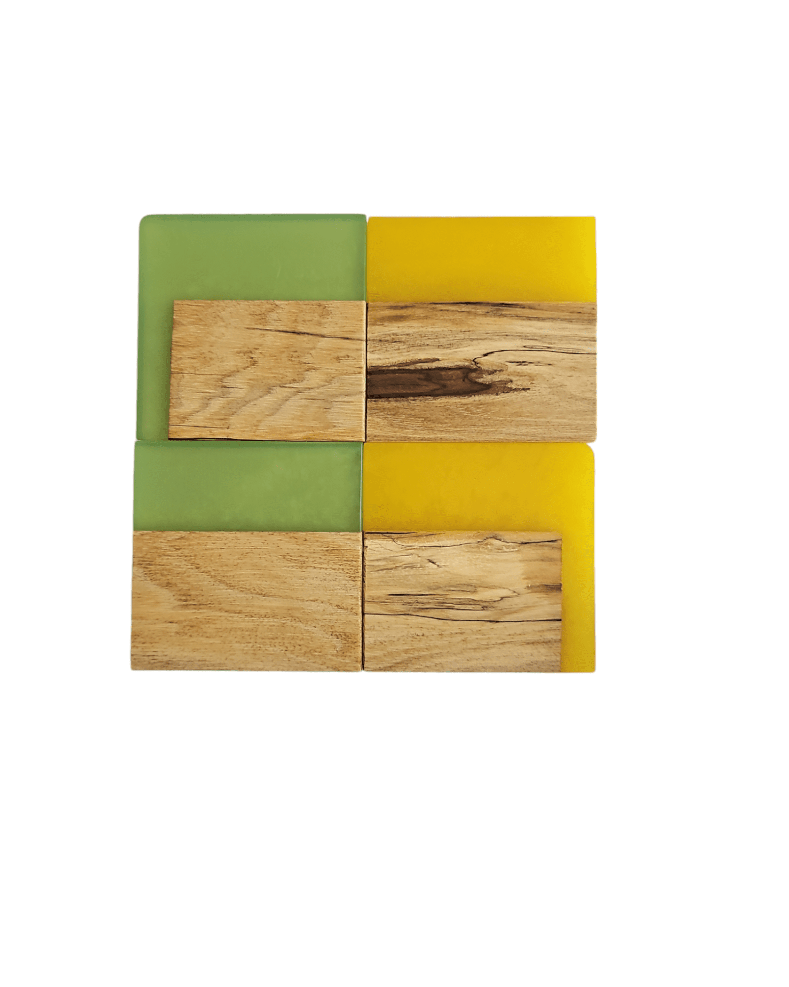 Spalted Hickory with Yellow/Jade Epoxy Coaster - Creative Spruce Woodworking