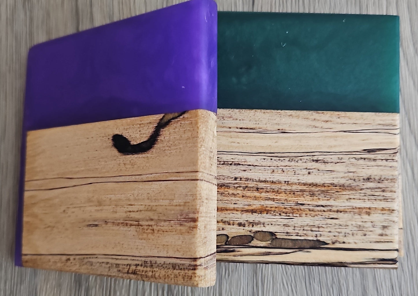 Spalted Wood with Medium Green/Light Purple Epoxy Coaster - Creative Spruce Woodworking