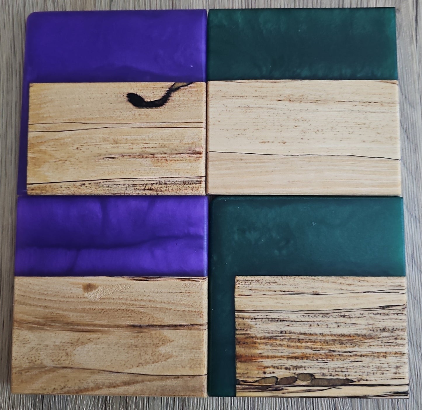 Spalted Wood with Medium Green/Light Purple Epoxy Coaster - Creative Spruce Woodworking