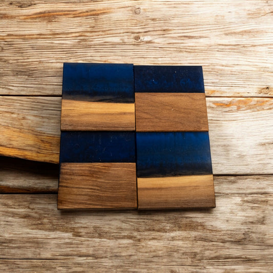 Walnut Wood with Dark Blue Epoxy Coaster