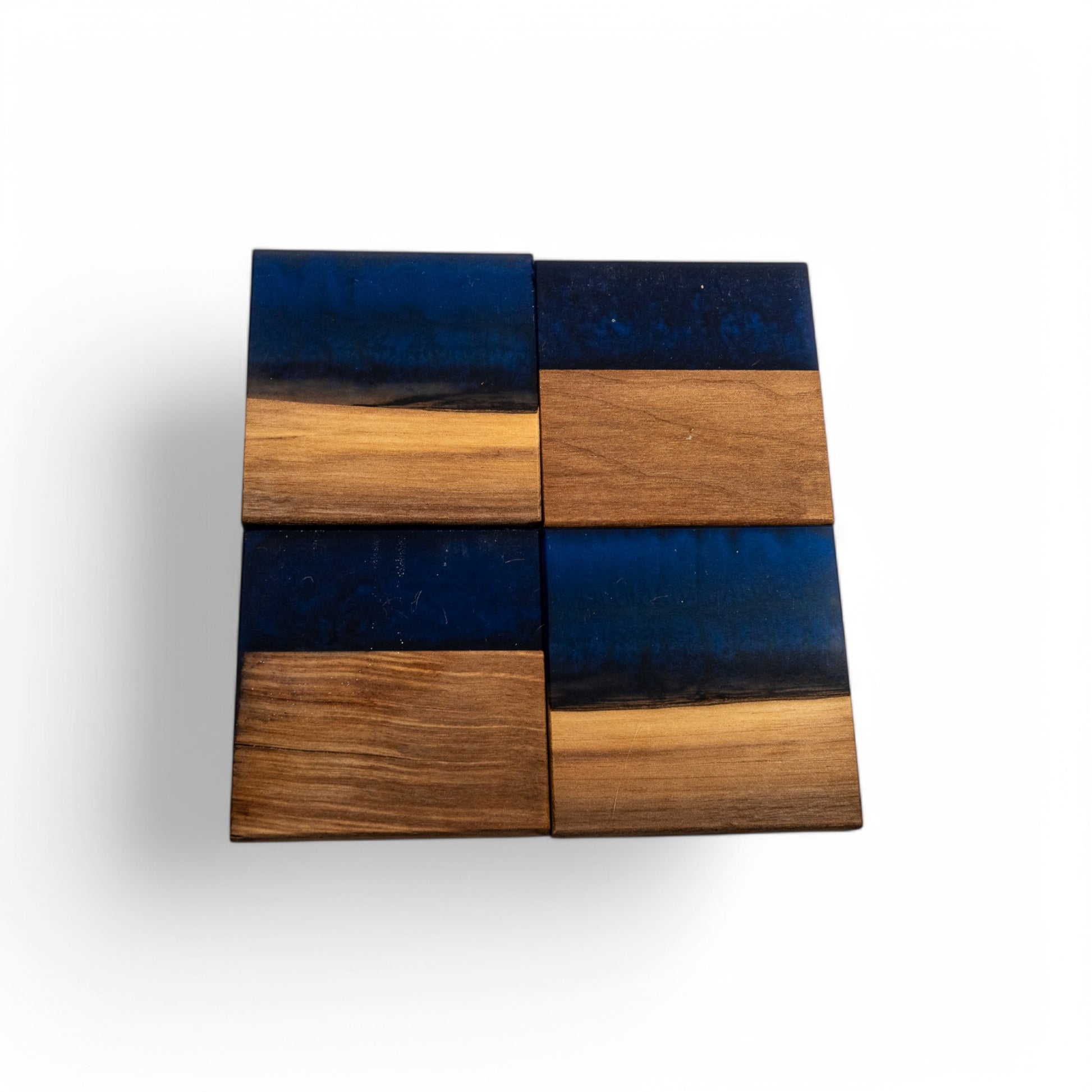 Walnut Wood with Dark Blue Epoxy Coaster