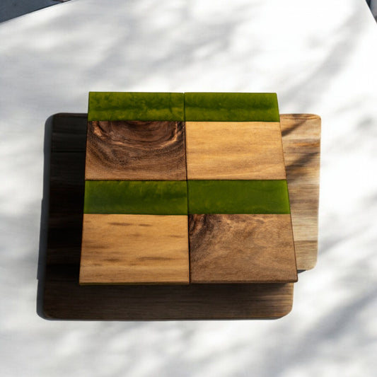 Walnut Wood with Olive Epoxy Coaster