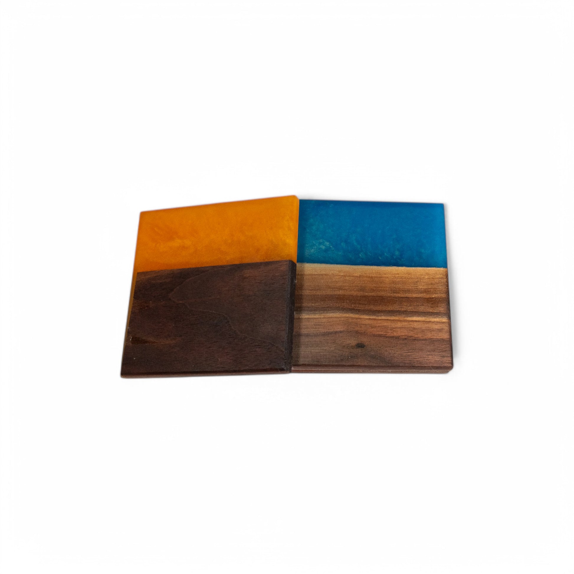 Walnut Wood with Orange/Rainbow Blue Epoxy Coaster