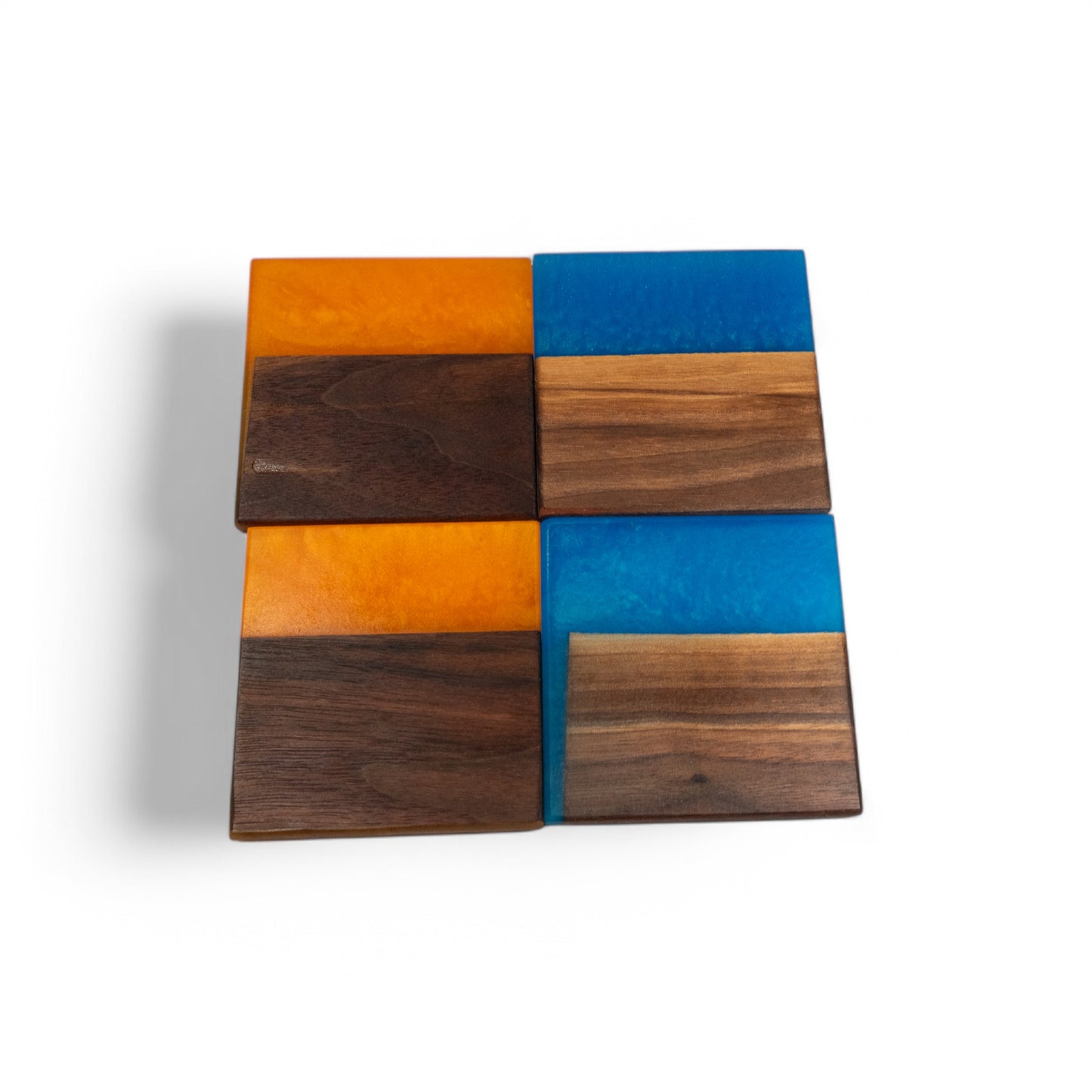 Walnut Wood with Orange/Rainbow Blue Epoxy Coaster