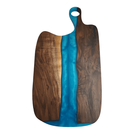 Walnut Wood with Sea Blue Epoxy Charcuterie Boards/Serving Board with Handle