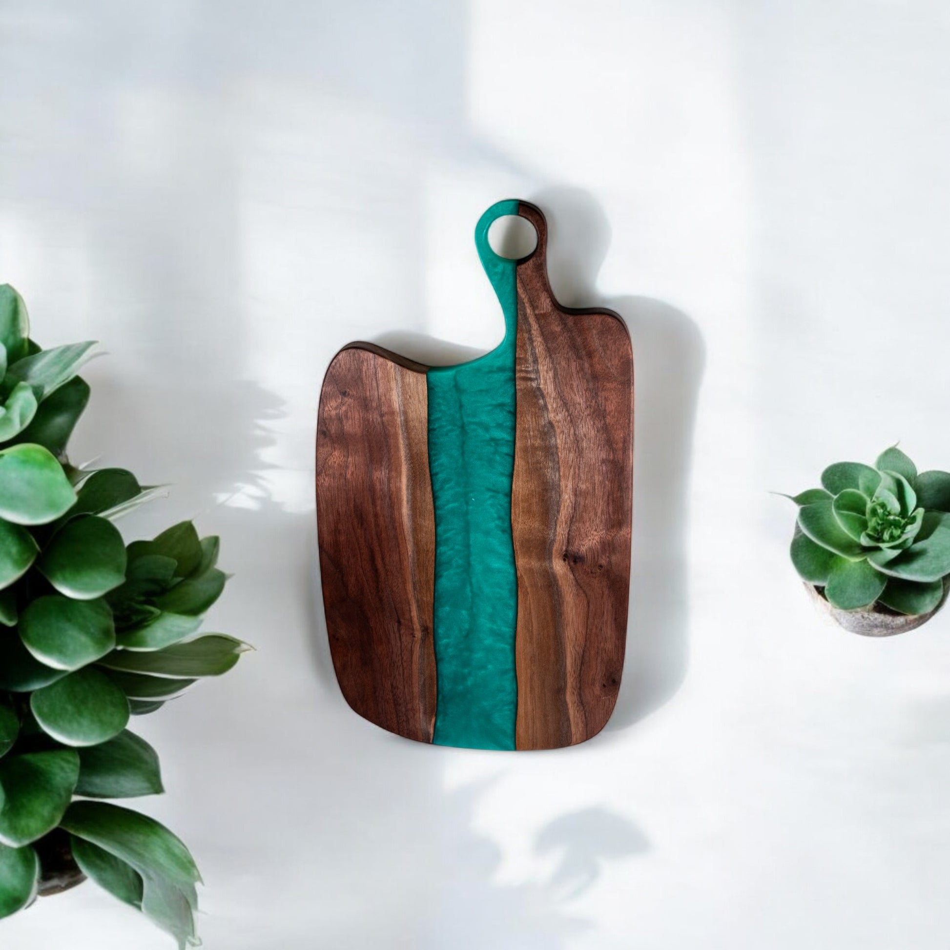 Walnut Wood with Turquoise Epoxy Charcuterie Boards/Serving Board with Handle