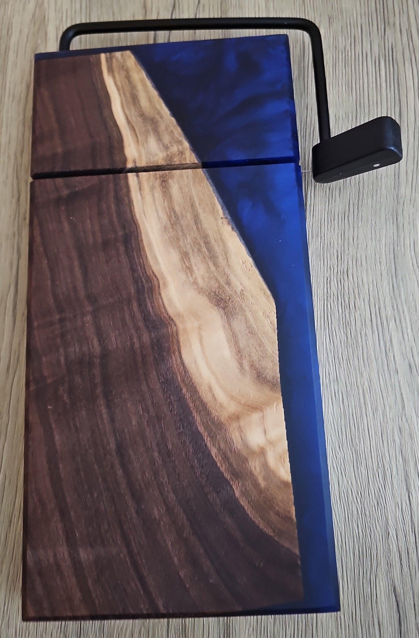 Walnut with Dark Blue Epoxy Cheese Slicer Board