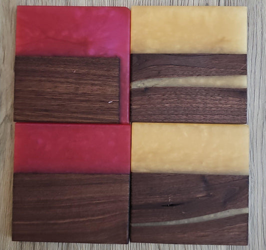 Walnut with Tan/Red Epoxy Coaster