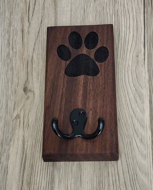 Walnut Wall Mount Dog Paw Leash Holder